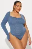 Natalia Ribbed Bodysuit - Denim sold by Fashion Nova