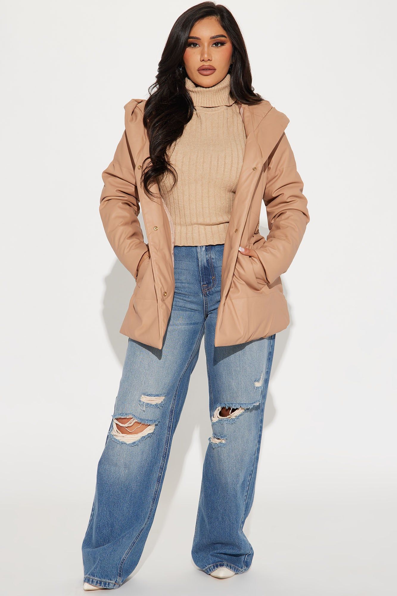 Let It Happen Faux Leather Puffer - Taupe sold by Fashion Nova product image thumbnail 2