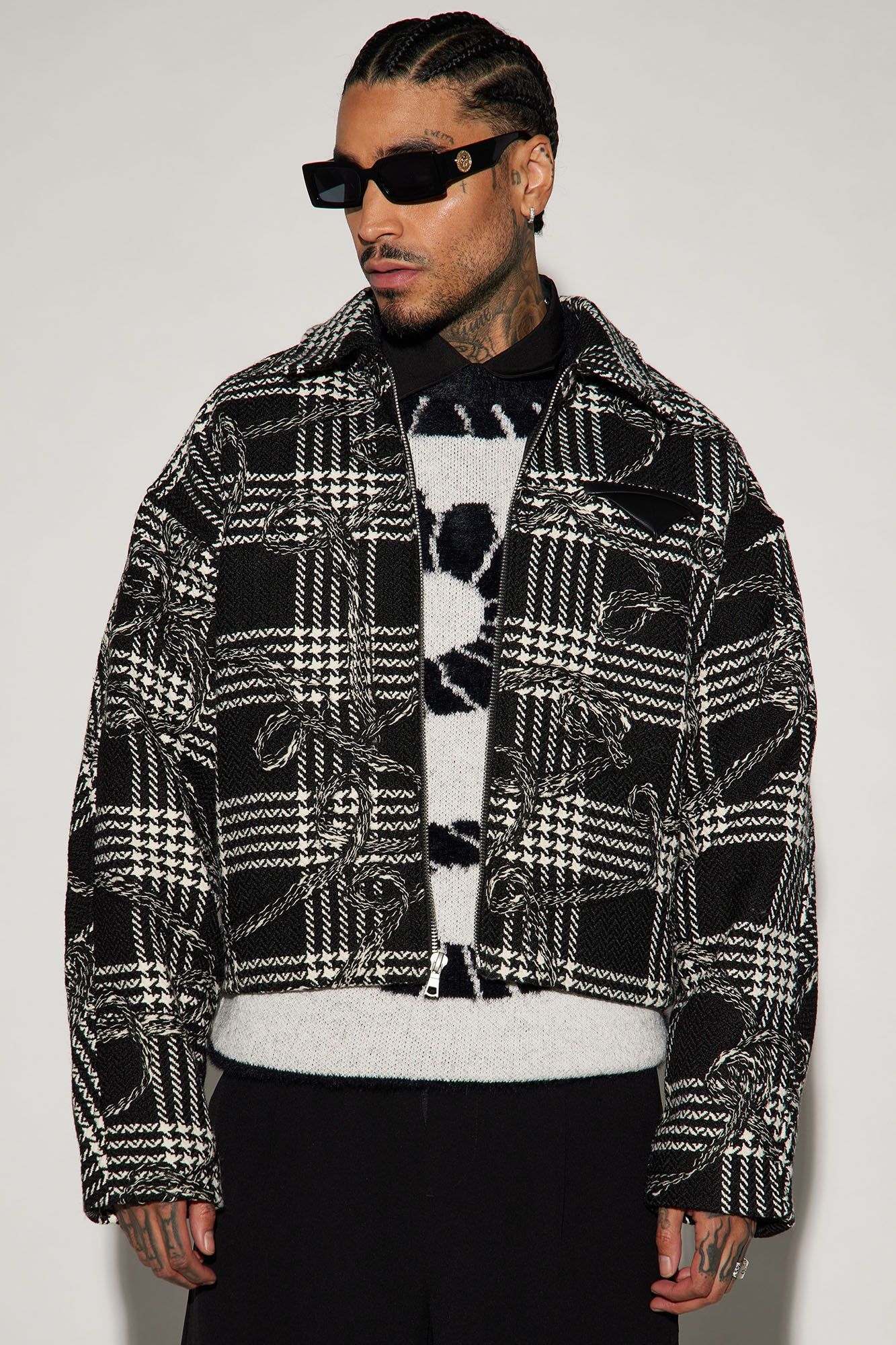 YSME Cropped Work Jacket - Black/combo sold by Fashion Nova