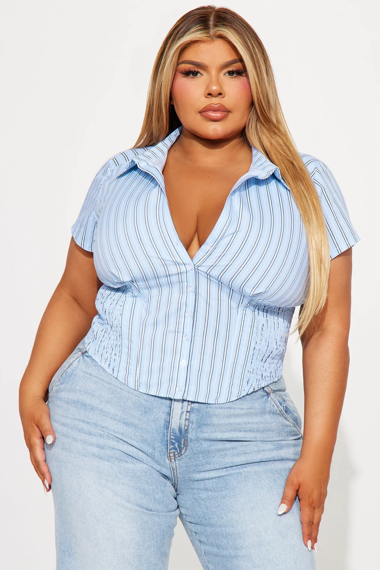 Endless Talks Short Sleeve Striped Corset Top - White/Blue sold by Fashion Nova product image thumbnail 4