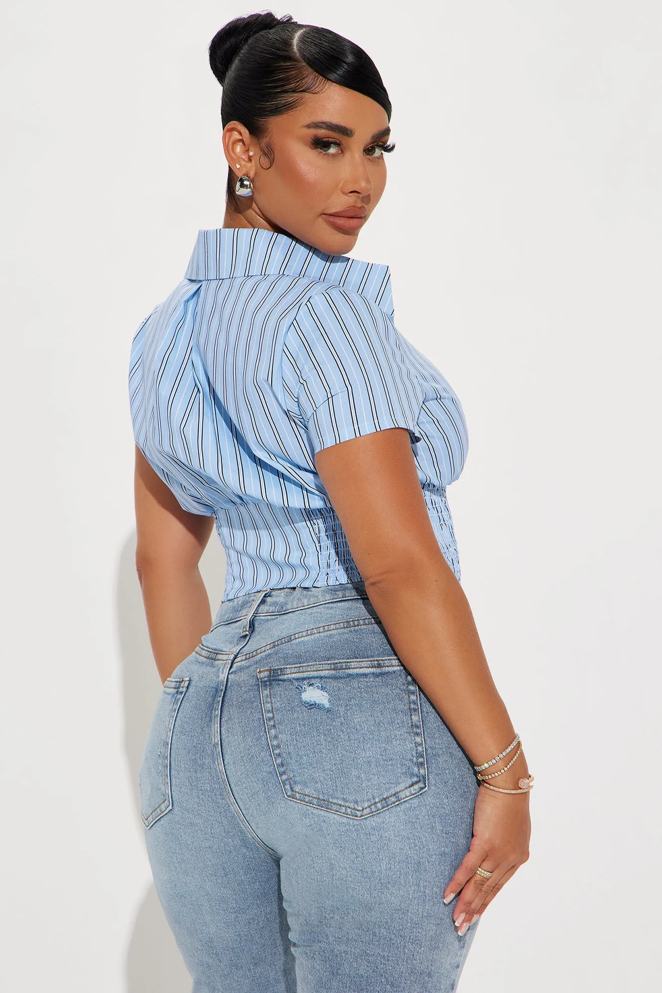 Endless Talks Short Sleeve Striped Corset Top - White/Blue sold by Fashion Nova product image thumbnail 3