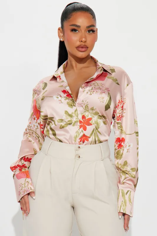 Garden Goddess Floral Shirt - Mauve/combo sold by Fashion Nova