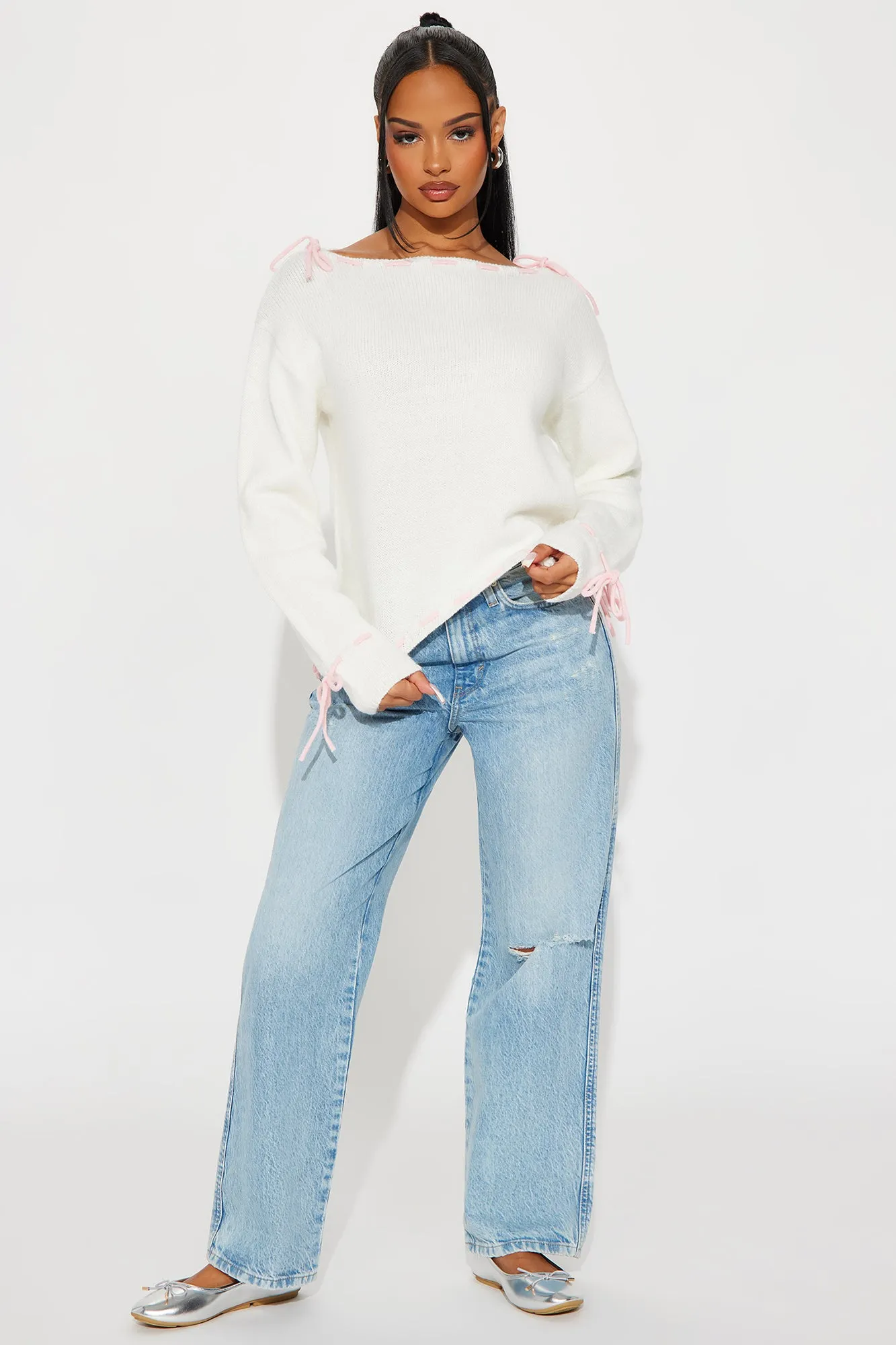 Sweetest Love Bow Sweater - Ivory/combo sold by Fashion Nova product image thumbnail 2