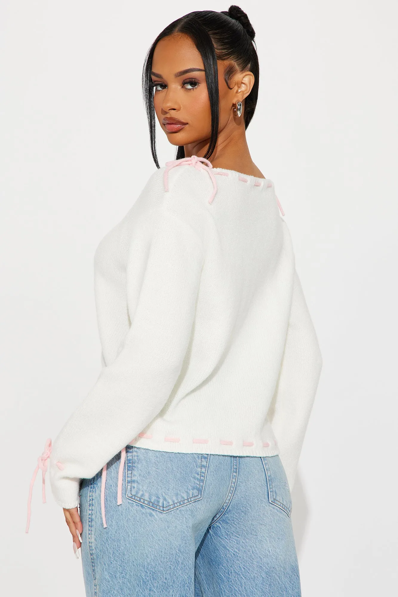 Sweetest Love Bow Sweater - Ivory/combo sold by Fashion Nova product image thumbnail 4