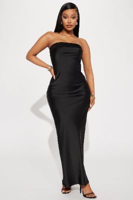 Hailey Satin Maxi Dress - Black sold by Fashion Nova