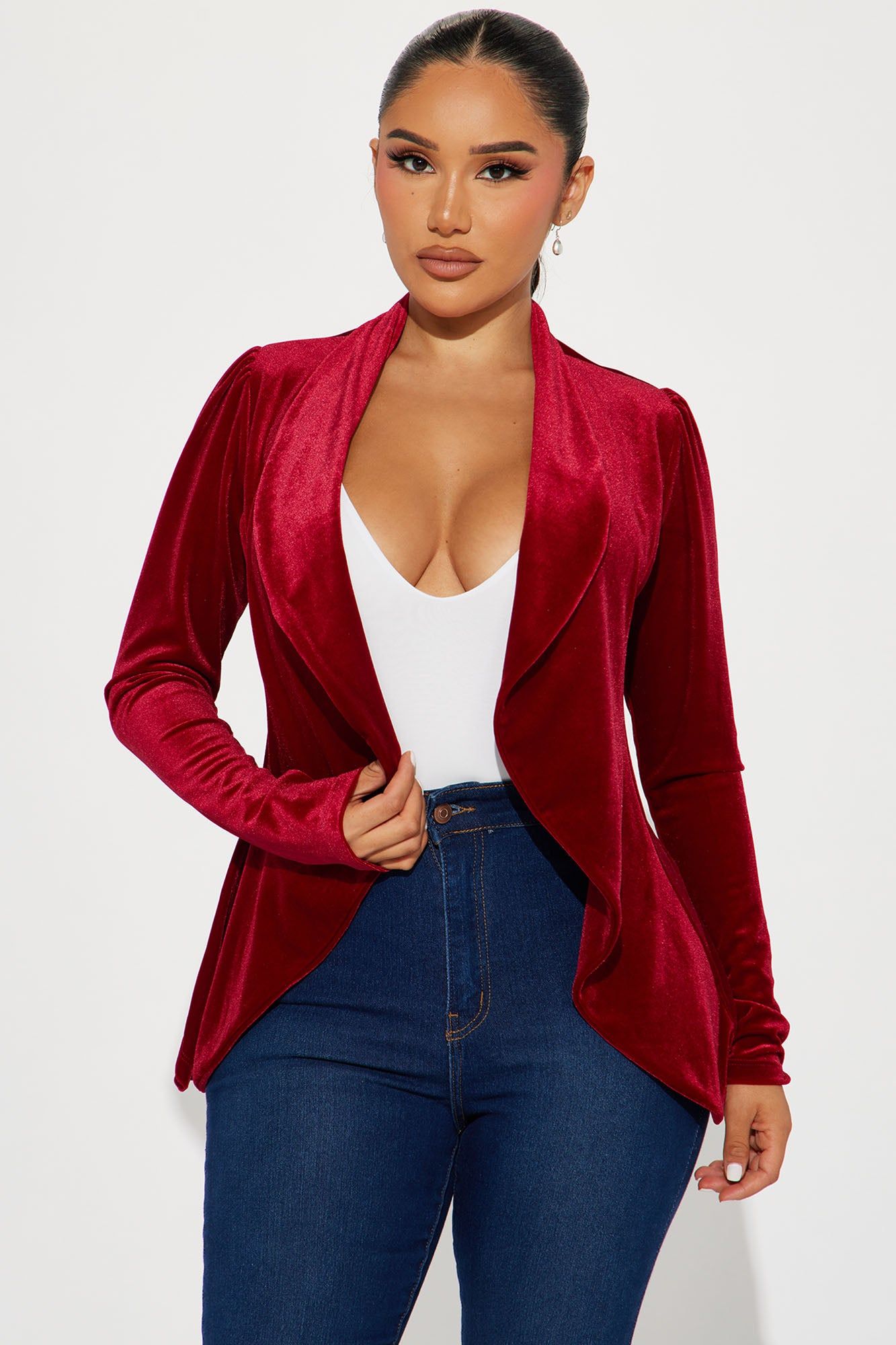 Meet And Greet Velvet Blazer - Red sold by Fashion Nova