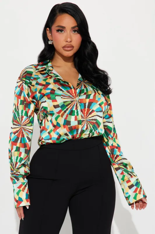 Seeing Double Satin Shirt - Multi Color sold by Fashion Nova