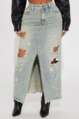 Free Ride Tinted Denim Maxi Skirt - Light Wash sold by Fashion Nova