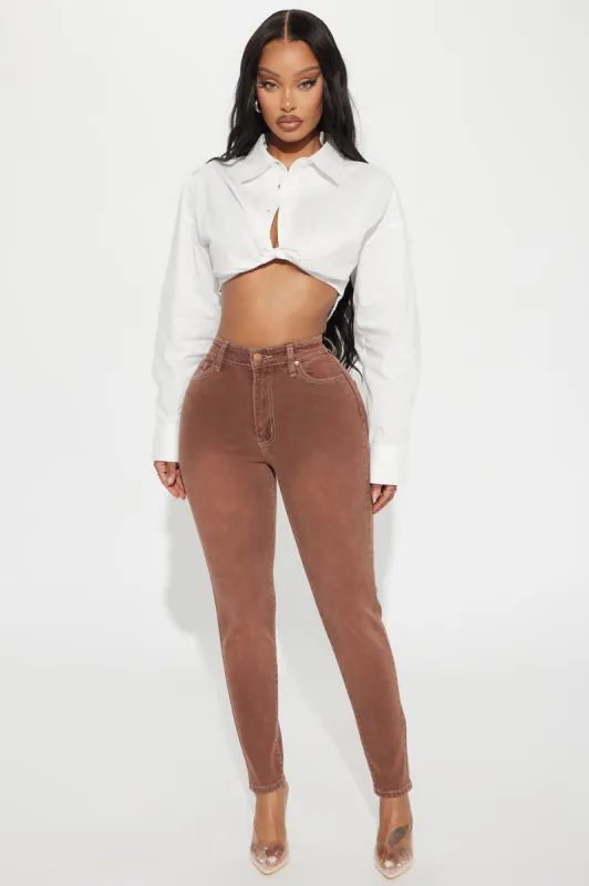Give It A Shot Stretch Skinny Jeans - Brown sold by Fashion Nova