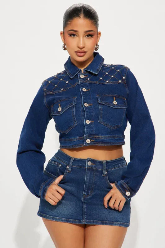 Nashville Girl Embellished Denim Trucker Jacket - Dark Wash sold by Fashion Nova