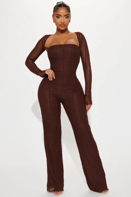Deja Lace Jumpsuit Set - Chocolate sold by Fashion Nova