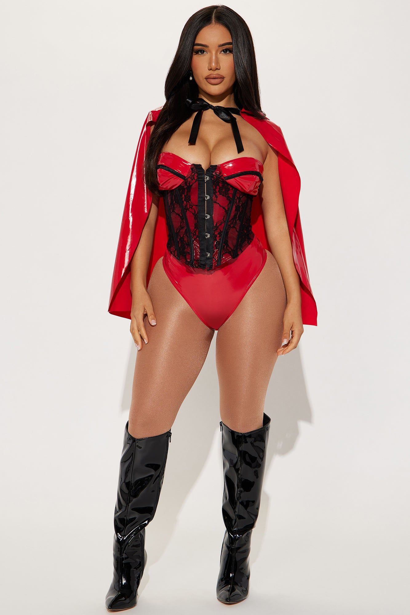 Naughty Miss Hood 3 Piece Costume Set - Red/Black sold by Fashion Nova