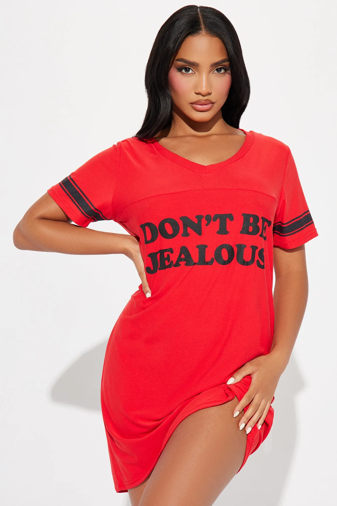 Don't Be Jealous PJ Sleep Shirt - Red/Black sold by Fashion Nova