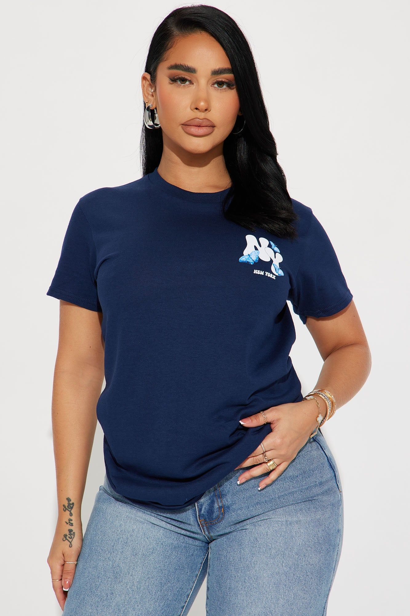 New York Butterfly Graphic Tshirt - Navy sold by Fashion Nova