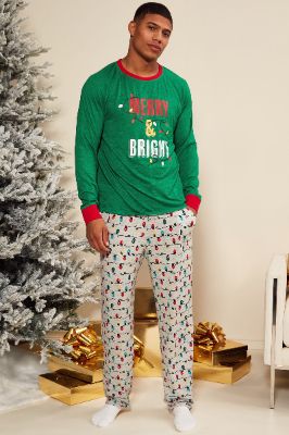 Light It Up Holiday PJ Set - Green/combo sold by Fashion Nova