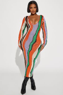 Sydney Sweater Maxi Dress - Orange/combo sold by Fashion Nova