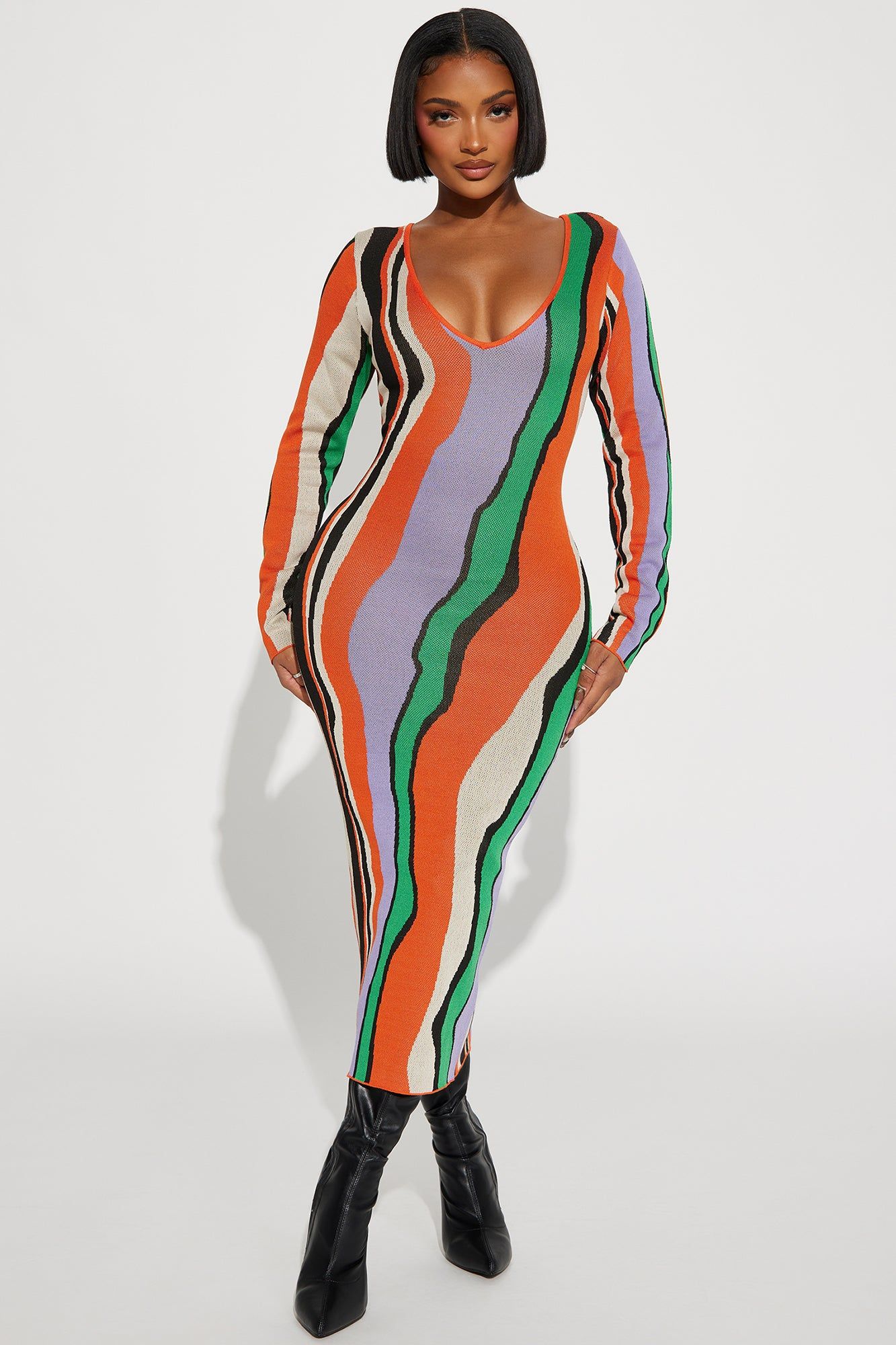 Sydney Sweater Maxi Dress - Orange/combo sold by Fashion Nova