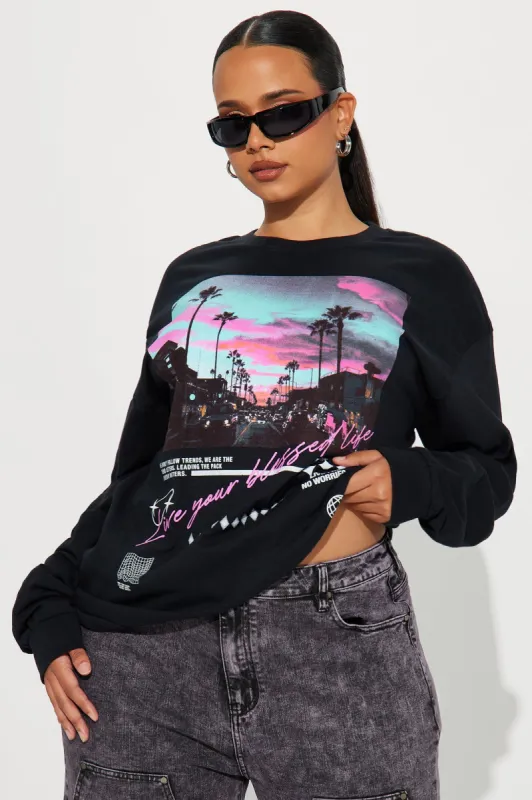 LA Sunsets Long Sleeve Tee - Black sold by Fashion Nova