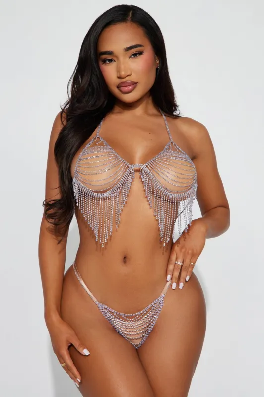 Diamond Dancing Rhinestone 2 Piece Set - Silver sold by Fashion Nova