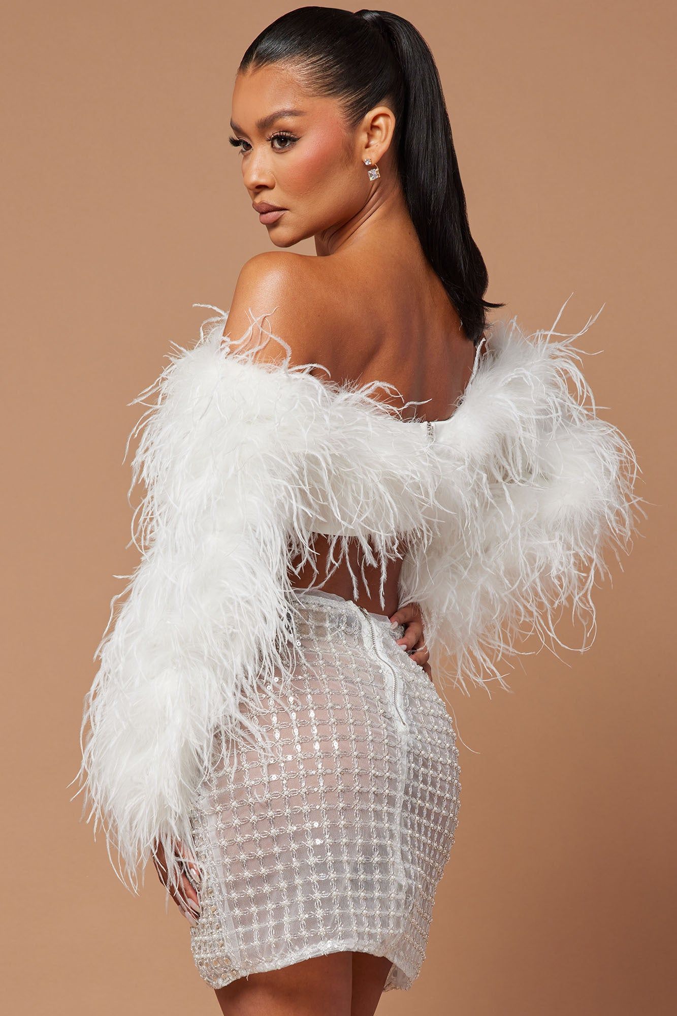 Kourt Feather Embellished Crop Top - White sold by Fashion Nova product image thumbnail 3