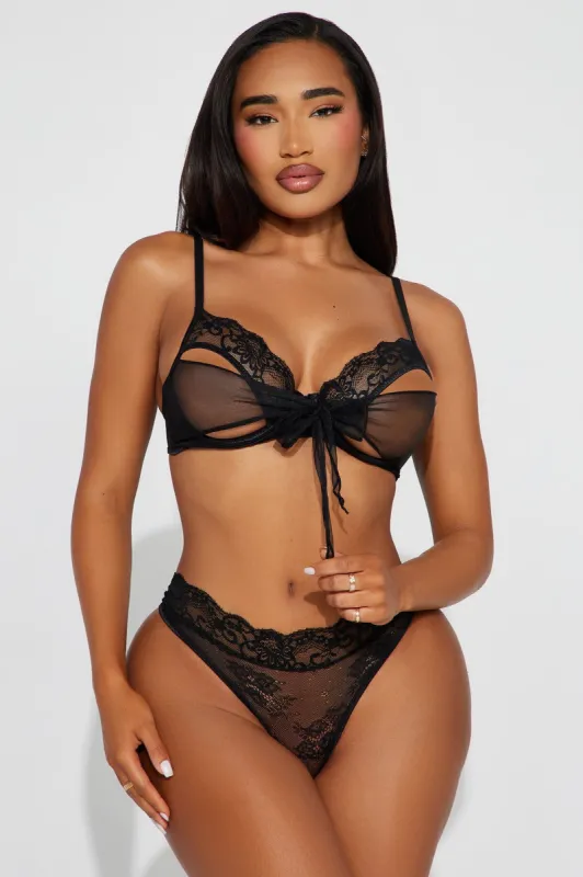 Tied Down Tulle Bow Bra And Panty Set - Black sold by Fashion Nova