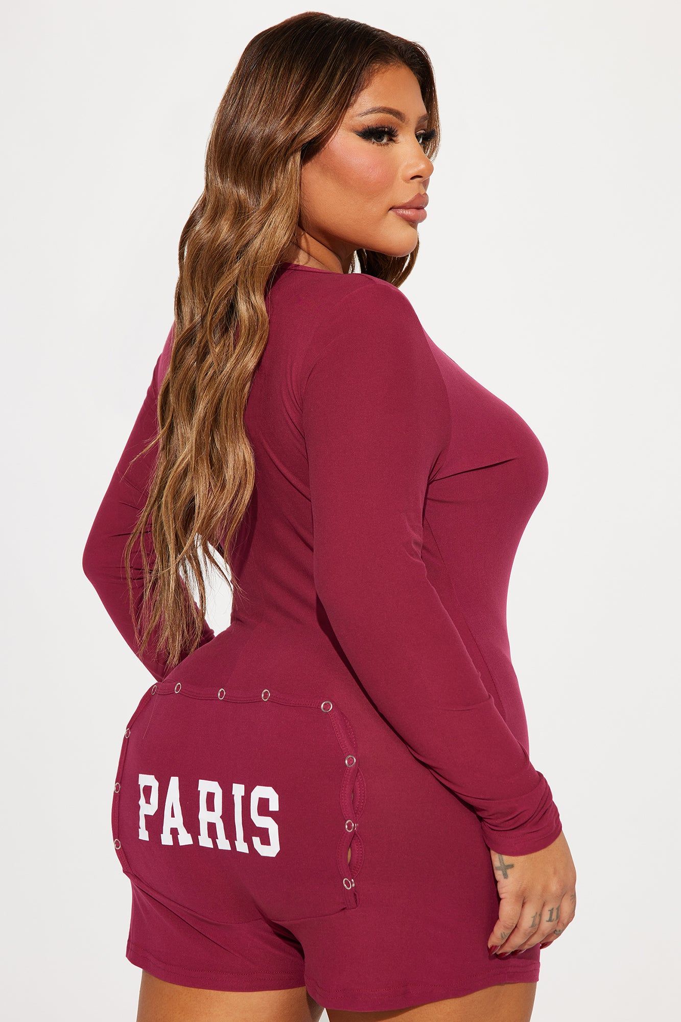 Paris Long Sleeve PJ Romper Onesie - Wine sold by Fashion Nova product image thumbnail 5