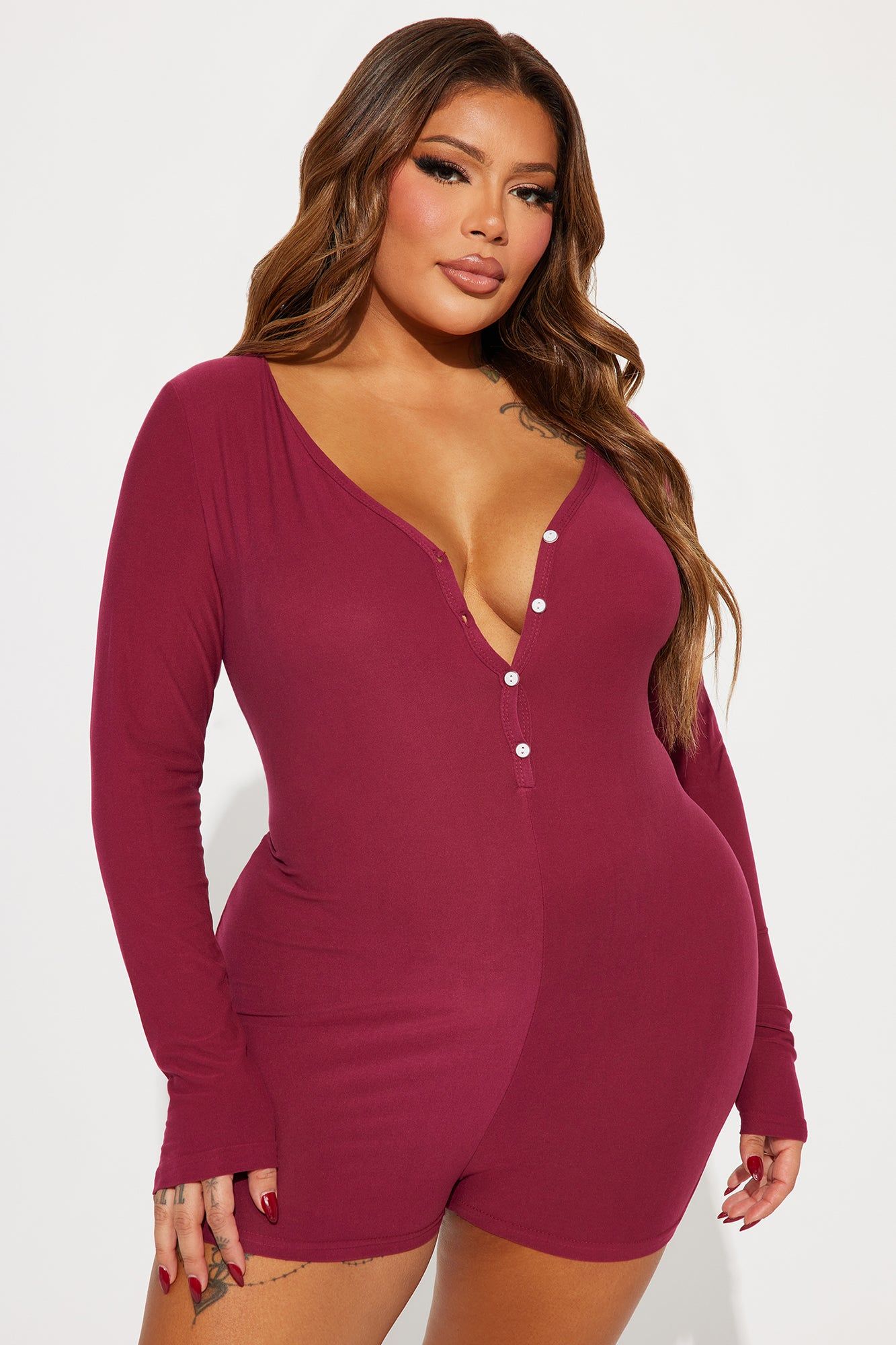 Paris Long Sleeve PJ Romper Onesie - Wine sold by Fashion Nova product image thumbnail 4