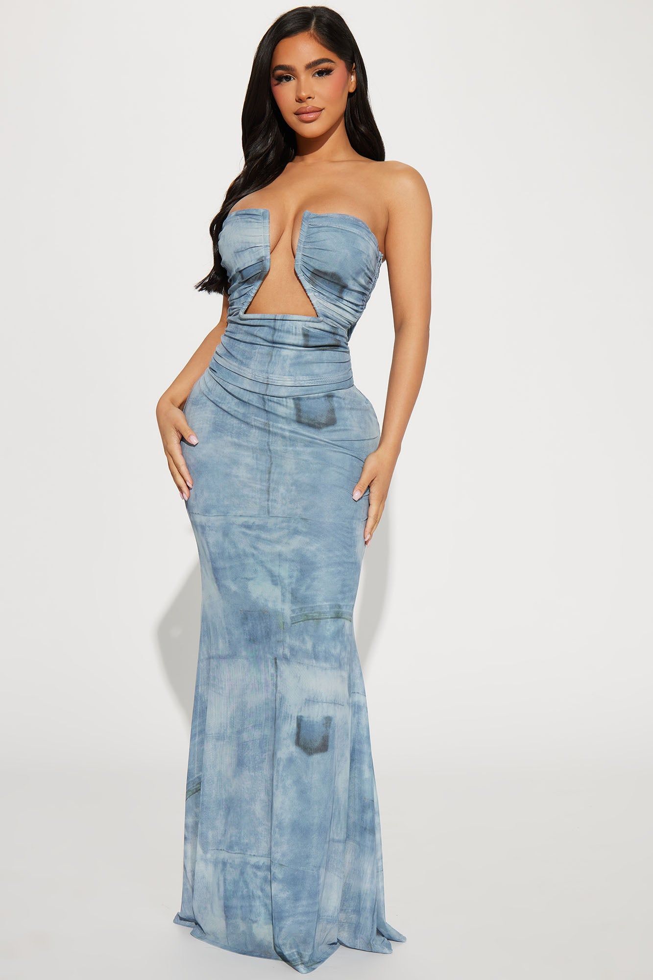 Ocean Mesh Maxi Dress - Blue/combo sold by Fashion Nova