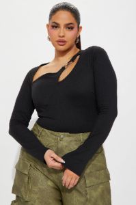 Leave The Drama Cut Out Top - Black sold by Fashion Nova