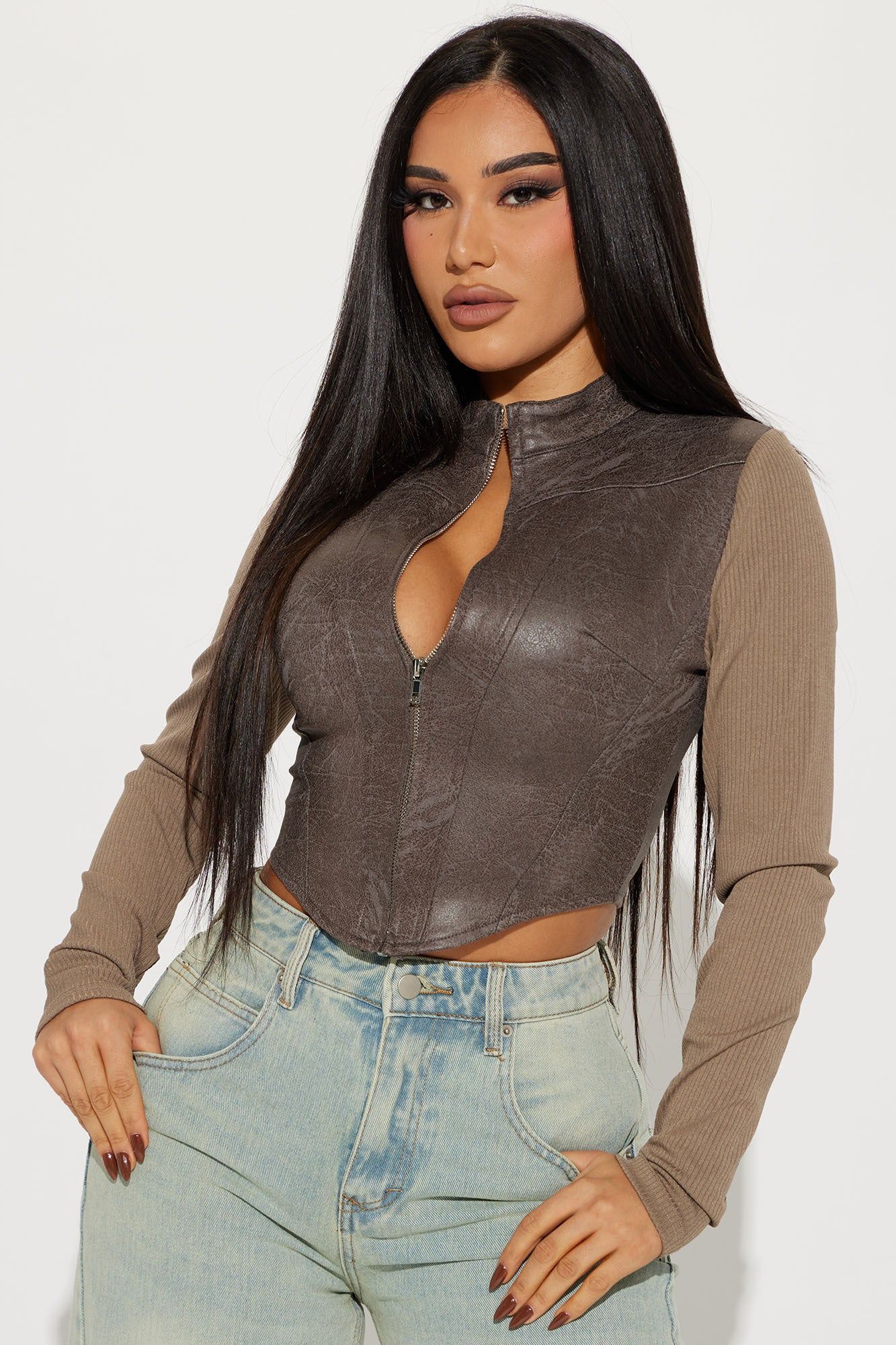 Street Star Faux Suede Top - Brown sold by Fashion Nova