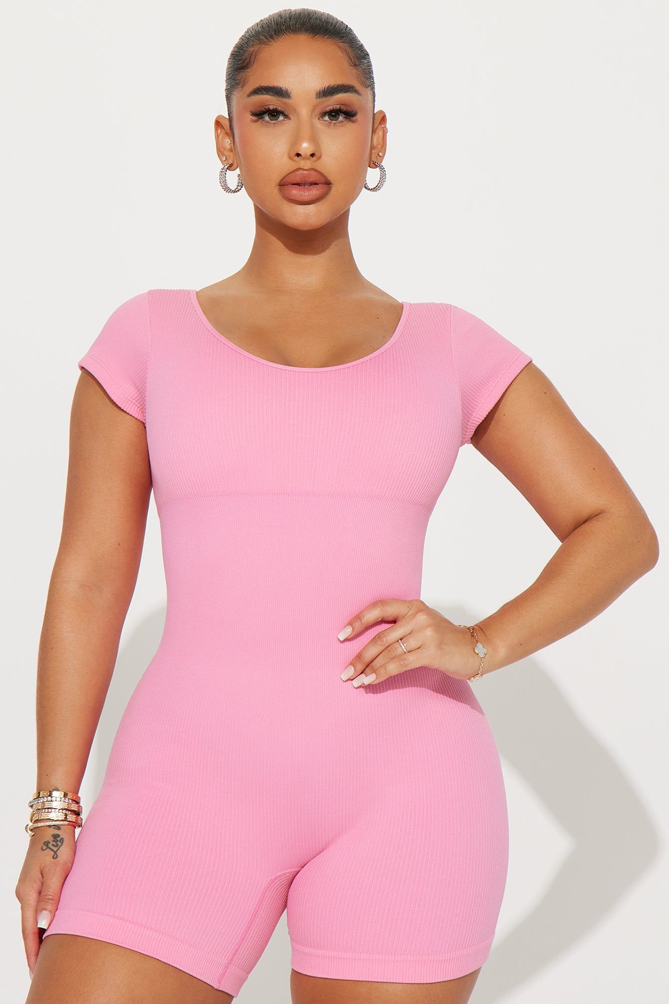 Plie Seamless Ribbed Active Romper - Bubblegum sold by Fashion Nova product image thumbnail 3