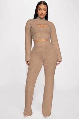 Feeling Cozy 3 Piece Pant Set - Taupe sold by Fashion Nova