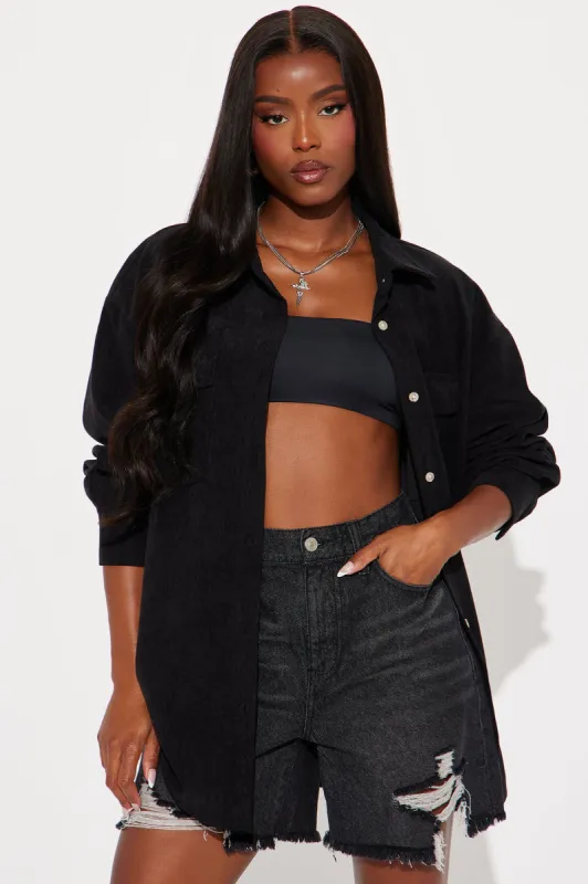 Fall Feeling Corduroy Shirt - Black made by Fashion Nova