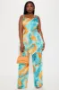 Shayla Satin Pant Set - Aqua/Combo sold by Fashion Nova