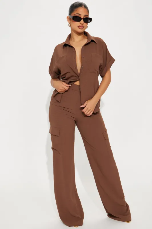 Caroline Cargo Pant Set - Chocolate sold by Fashion Nova