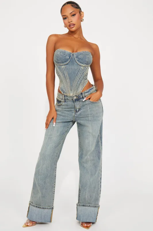 It's Clear To See Tinted Stretch Straight Leg Jeans - Vintage Wash sold by Fashion Nova