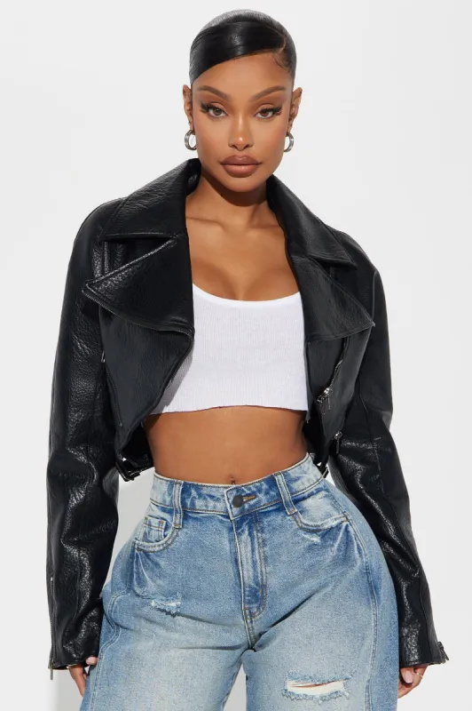 Keeping Secrets Cropped Faux Leather Jacket - Black sold by Fashion Nova
