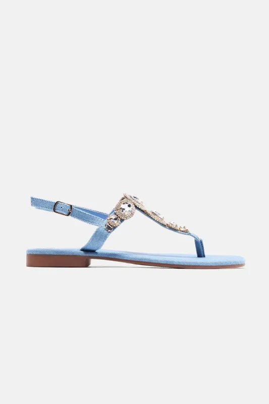 Wish You The Best Embellished Sandals - Denim sold by Fashion Nova