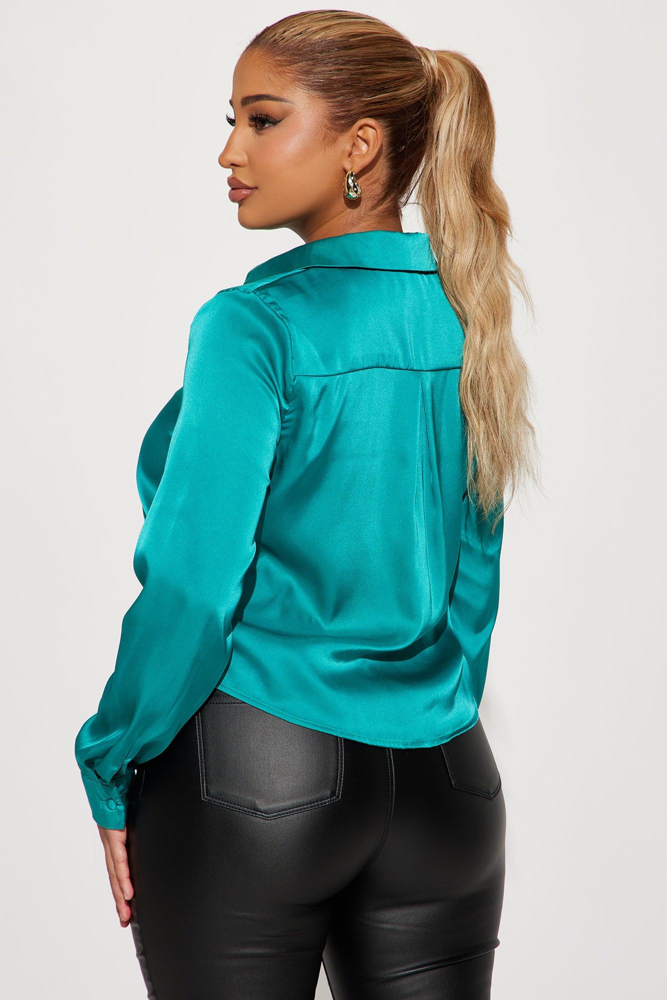Kathy Satin Shirt - Jade sold by Fashion Nova product image thumbnail 3