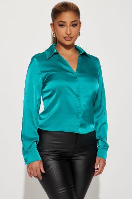 Kathy Satin Shirt - Jade sold by Fashion Nova