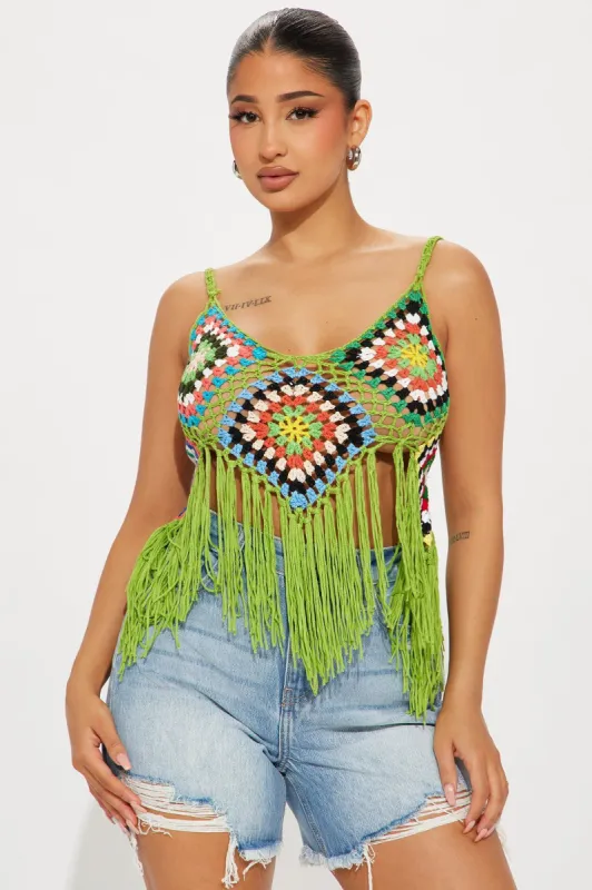 Feelin' My Best Crochet Top - Green/combo sold by Fashion Nova