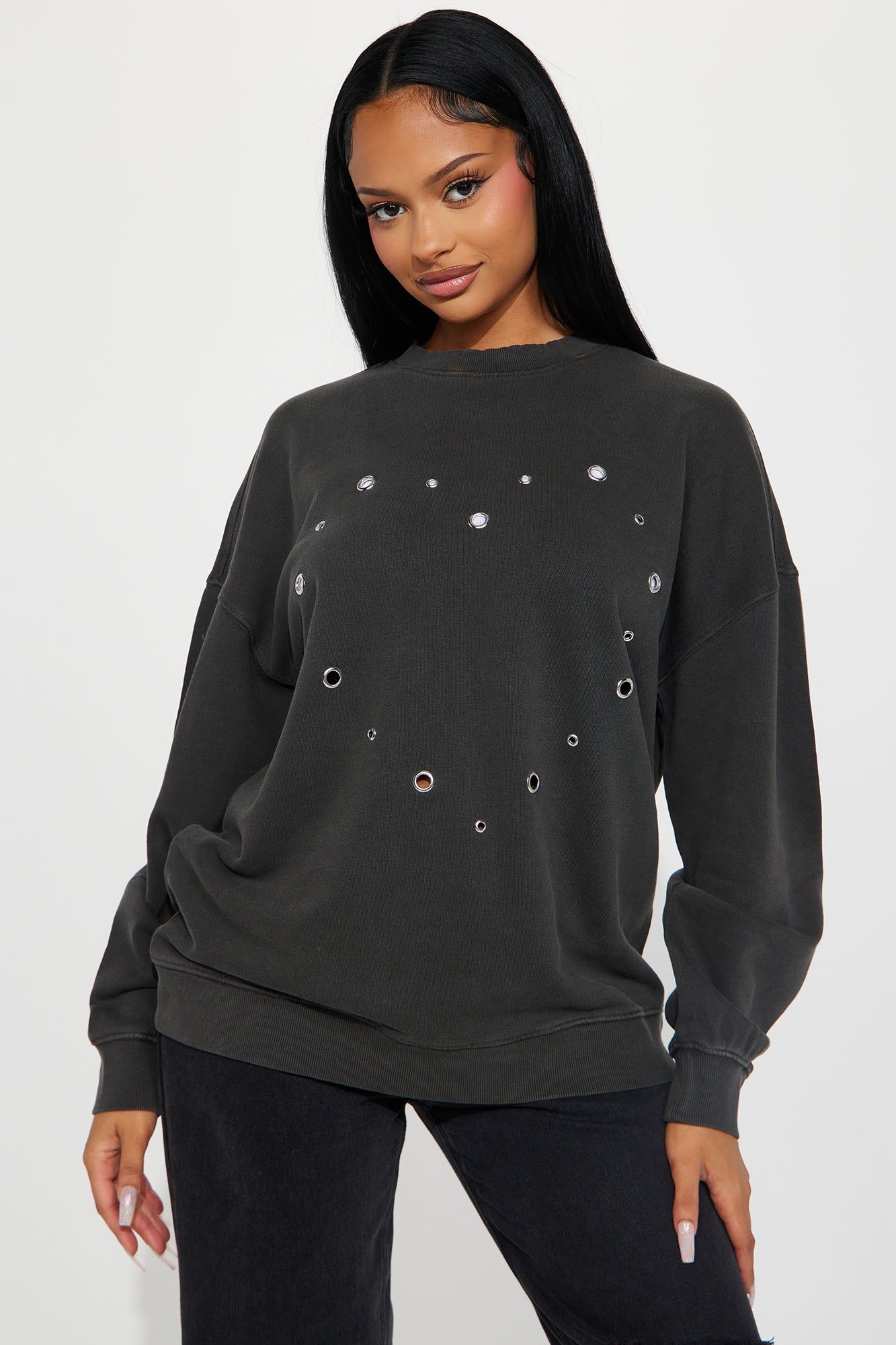 My Heart Lounge Sweatshirt - Charcoal sold by Fashion Nova