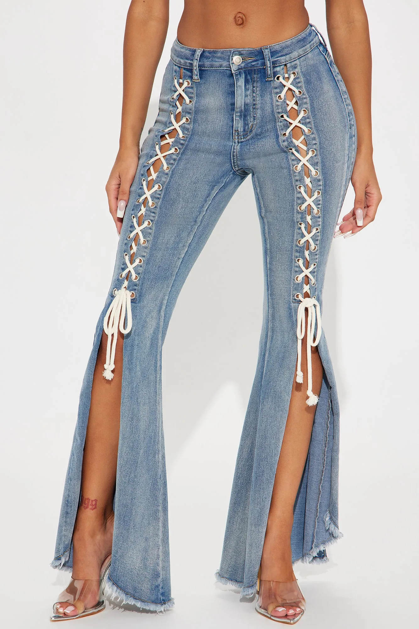 About That Life Stretch Lace Up Flare Jeans - Medium Wash sold by Fashion Nova product image thumbnail 2