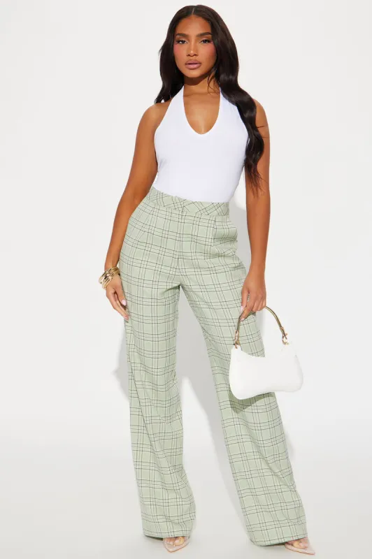 Caroline Plaid High Rise Trouser - Sage sold by Fashion Nova