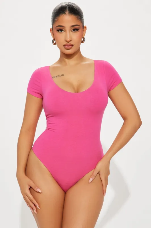 Vanessa V-Neck Double Layered Bodysuit - Magenta sold by Fashion Nova