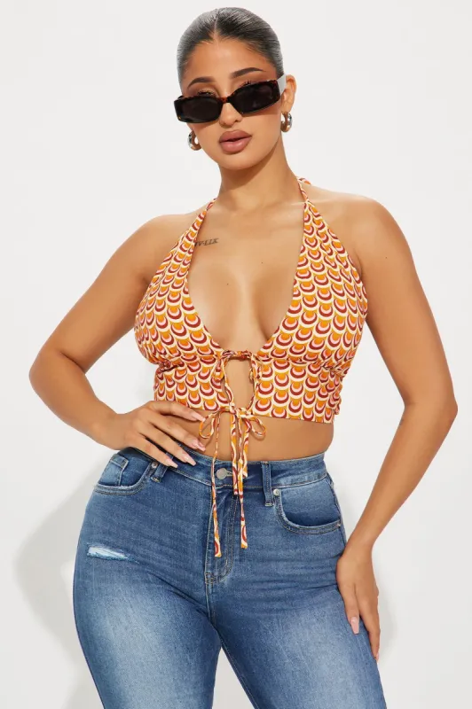 Mind Games Halter Top - Orange/combo sold by Fashion Nova