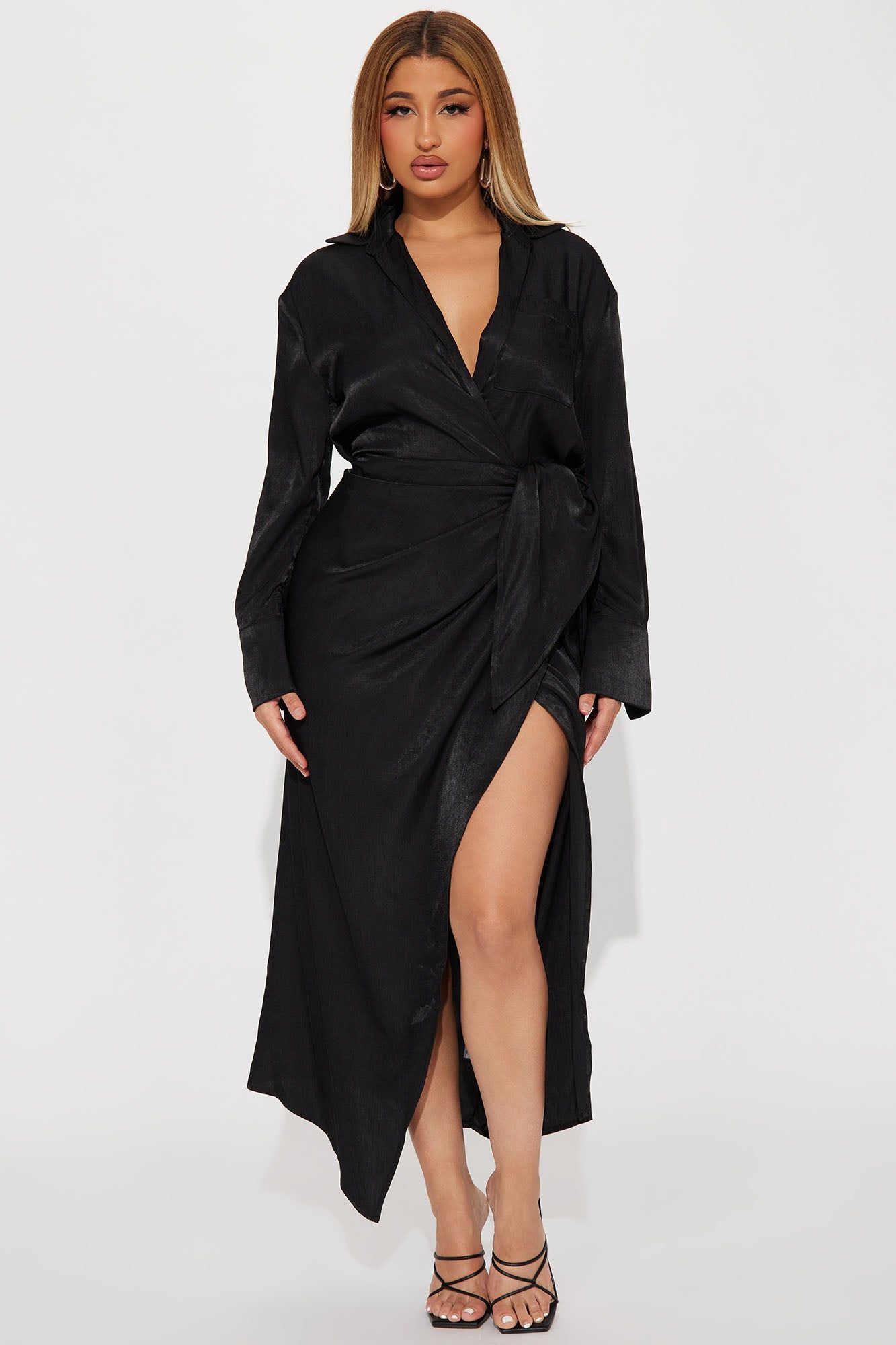 Dani Maxi Shirt Dress - Black sold by Fashion Nova