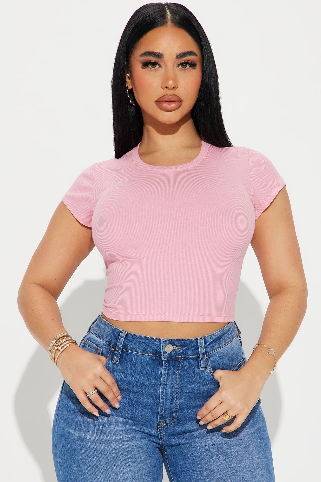Kasey Ribbed Crop Top - Tickled Pink Light Pink sold by Fashion Nova
