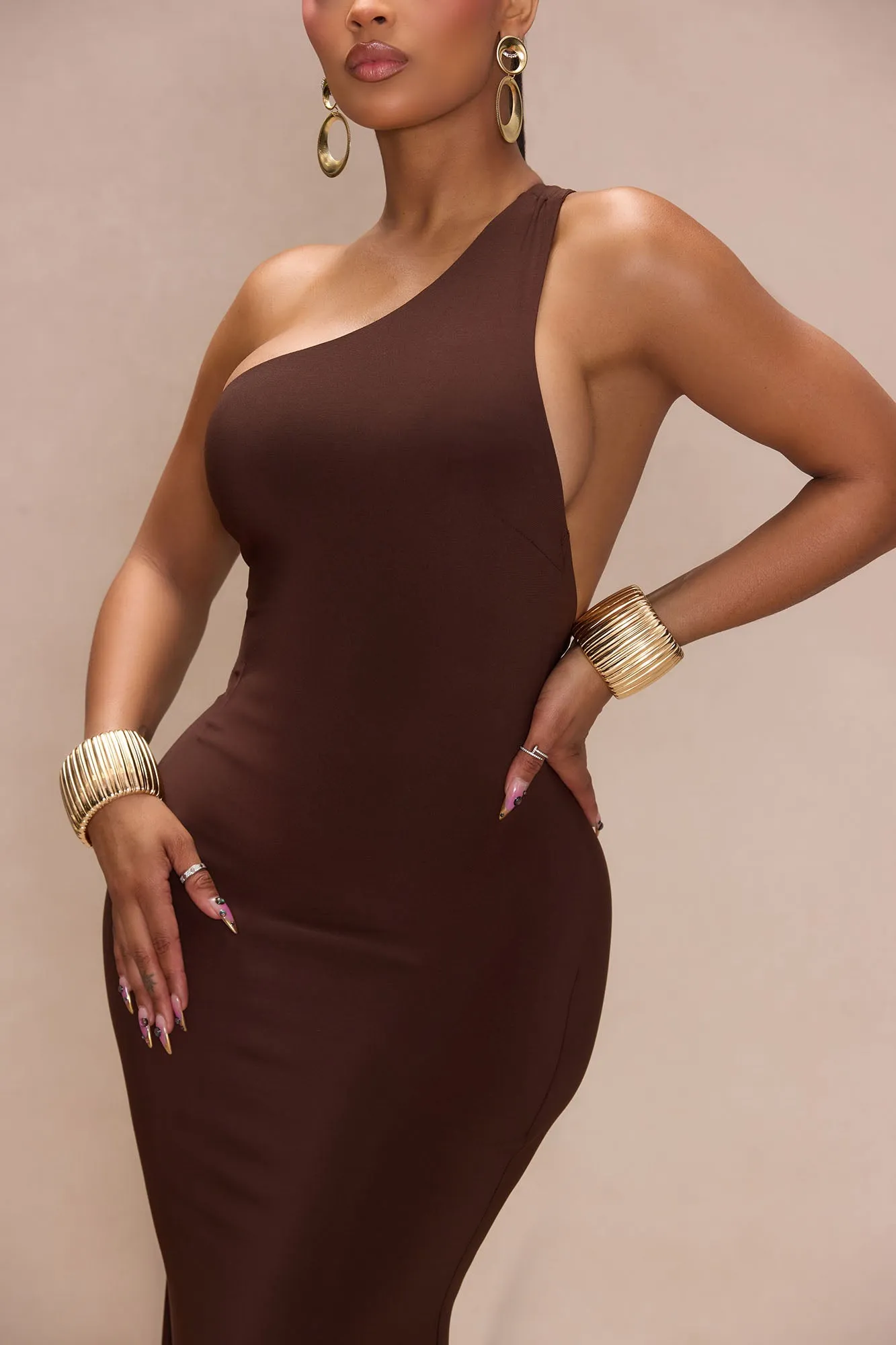 Pia One Shoulder Maxi Dress - Chocolate sold by Fashion Nova product image thumbnail 2