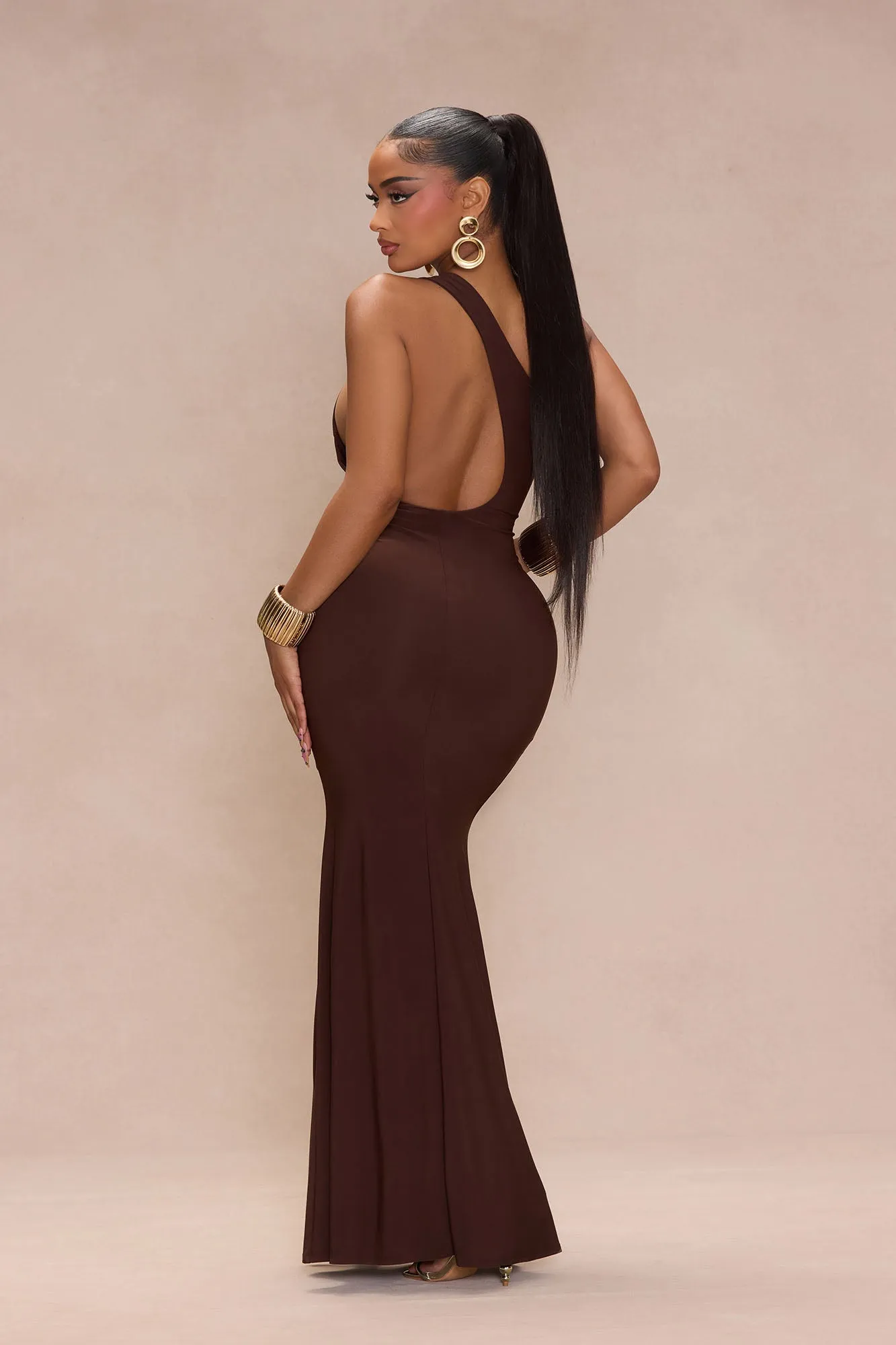 Pia One Shoulder Maxi Dress - Chocolate sold by Fashion Nova product image thumbnail 3
